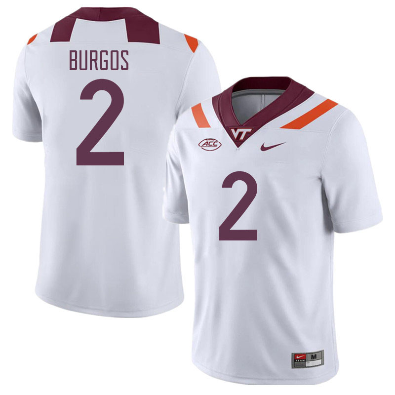 Men #2 Keyshawn Burgos Virginia Tech Hokies College Football Jerseys Stitched Sale-White